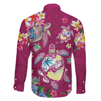 Hawaiian Turtles and Tropical Plants Family Matching Puletasi and Hawaiian Shirt Pink Watercolor LT03 - Polynesian Pride