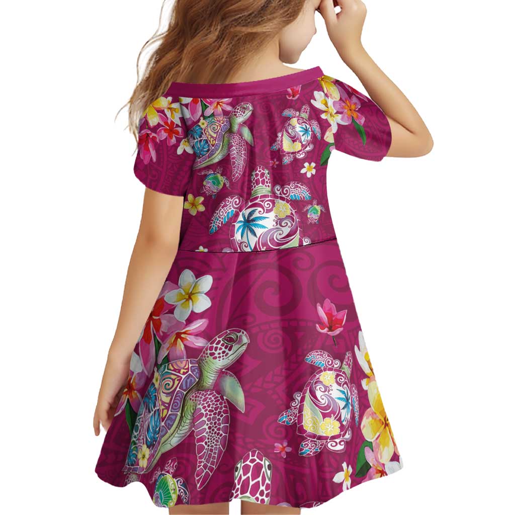 Hawaiian Turtles and Tropical Plants Family Matching Short Sleeve Bodycon Dress and Hawaiian Shirt Pink Watercolor LT03 - Polynesian Pride