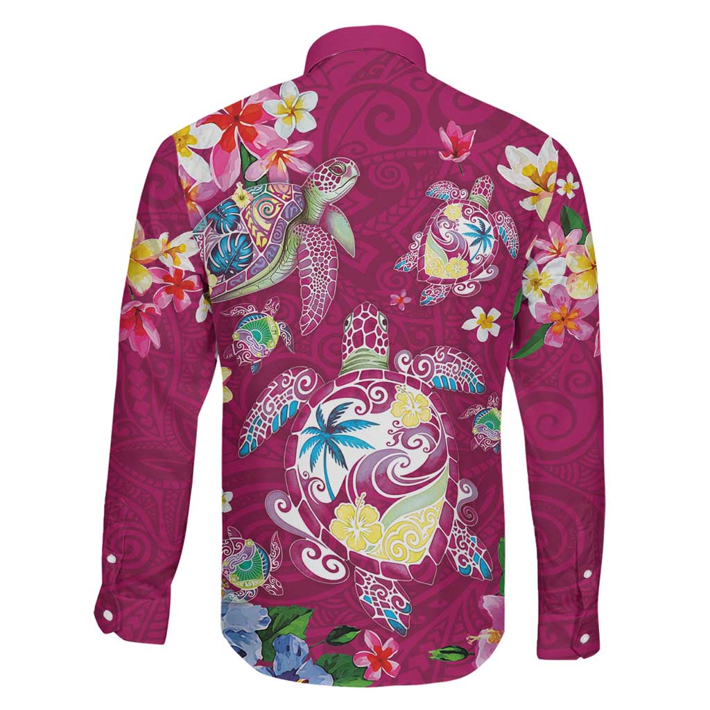 Hawaiian Turtles and Tropical Plants Family Matching Short Sleeve Bodycon Dress and Hawaiian Shirt Pink Watercolor LT03 - Polynesian Pride