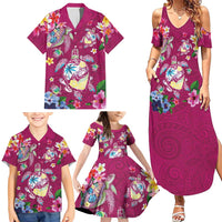 Hawaiian Turtles and Tropical Plants Family Matching Summer Maxi Dress and Hawaiian Shirt Pink Watercolor LT03 - Polynesian Pride