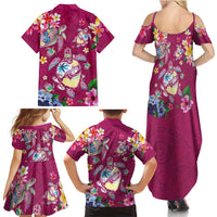 Hawaiian Turtles and Tropical Plants Family Matching Summer Maxi Dress and Hawaiian Shirt Pink Watercolor LT03 - Polynesian Pride