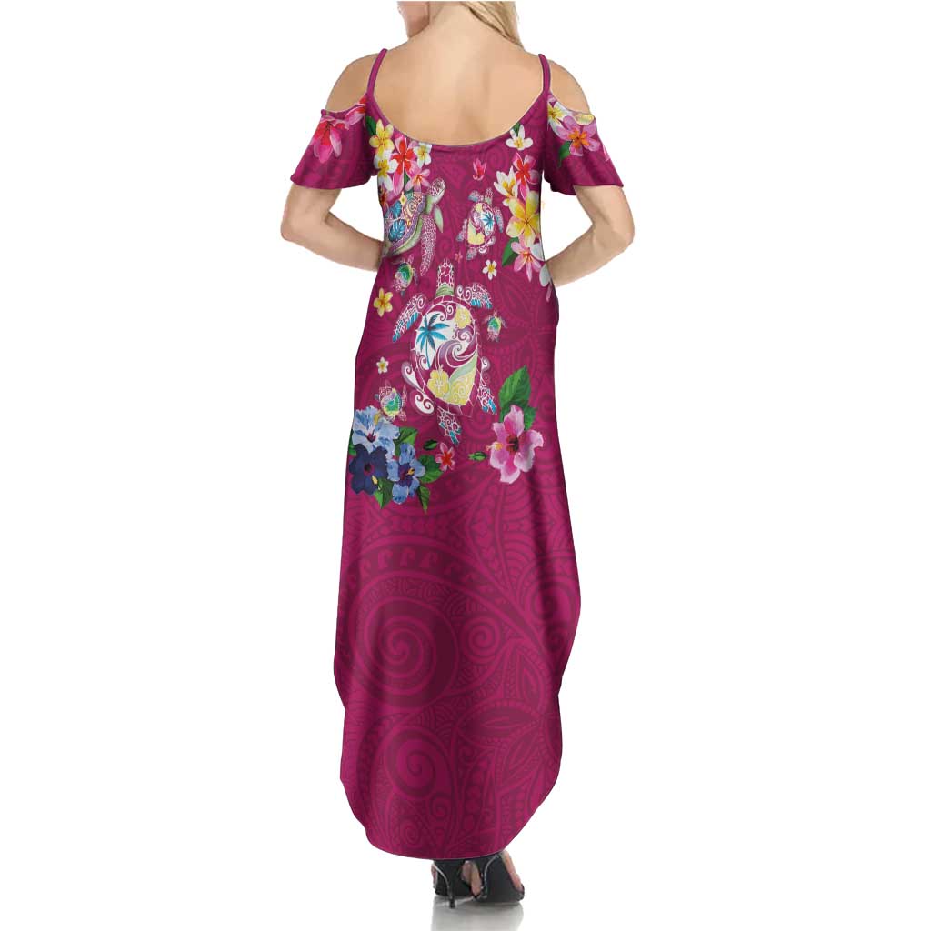 Hawaiian Turtles and Tropical Plants Family Matching Summer Maxi Dress and Hawaiian Shirt Pink Watercolor LT03 - Polynesian Pride
