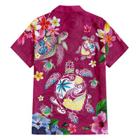 Hawaiian Turtles and Tropical Plants Family Matching Tank Maxi Dress and Hawaiian Shirt Pink Watercolor LT03 - Polynesian Pride
