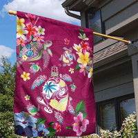 Hawaiian Turtles and Tropical Plants Garden Flag Pink Watercolor