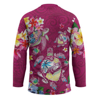Hawaiian Turtles and Tropical Plants Hockey Jersey Pink Watercolor