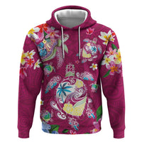 Hawaiian Turtles and Tropical Plants Hoodie Pink Watercolor