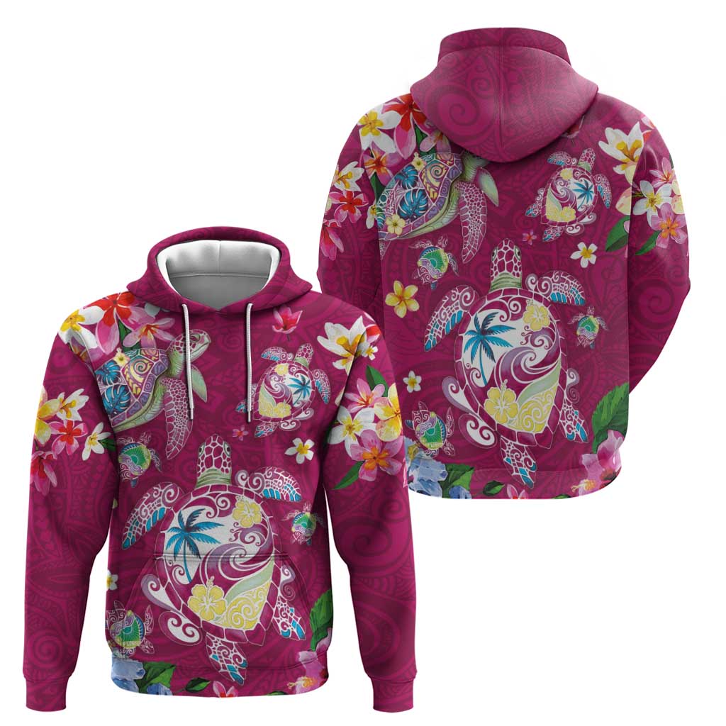 Hawaiian Turtles and Tropical Plants Hoodie Pink Watercolor