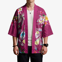 Hawaiian Turtles and Tropical Plants Kimono Pink Watercolor