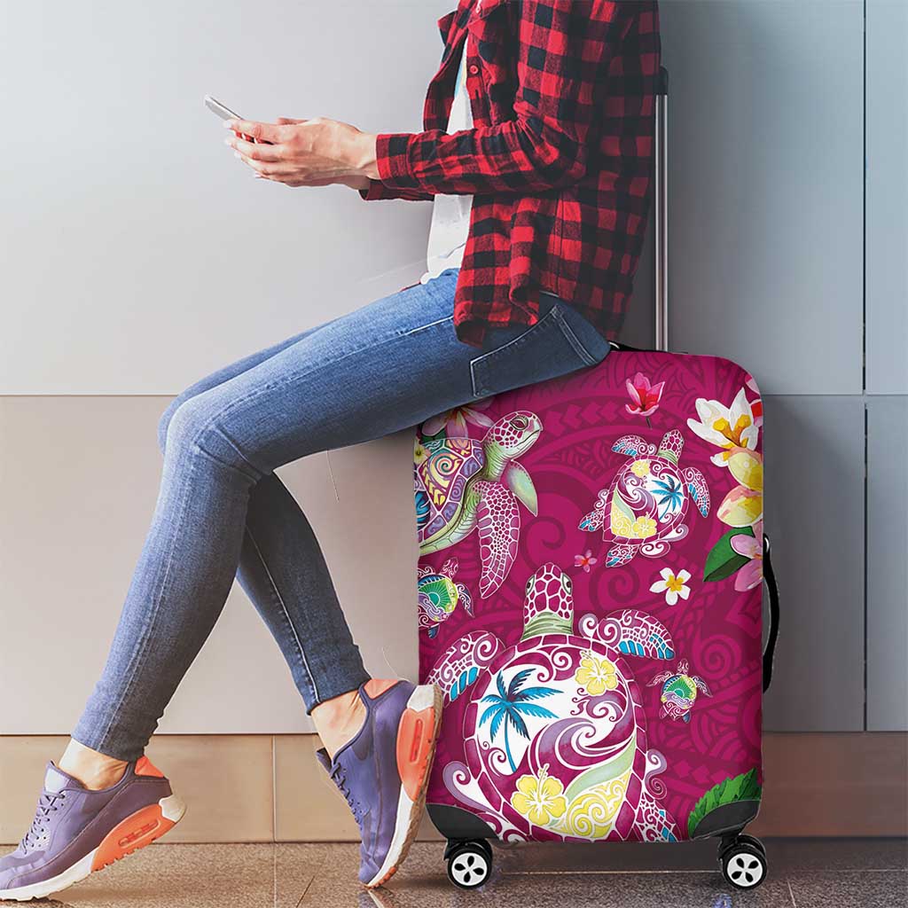 Hawaiian Turtles and Tropical Plants Luggage Cover Pink Watercolor