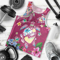 Hawaiian Turtles and Tropical Plants Men Tank Top Pink Watercolor