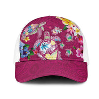 Hawaiian Turtles and Tropical Plants Mesh Trucker Cap Pink Watercolor