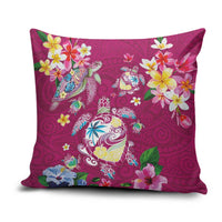 Hawaiian Turtles and Tropical Plants Pillow Cover Pink Watercolor