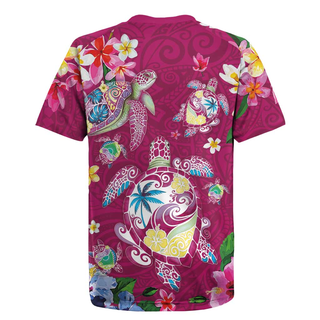 Hawaiian Turtles and Tropical Plants Rugby Jersey Pink Watercolor LT03 - Polynesian Pride
