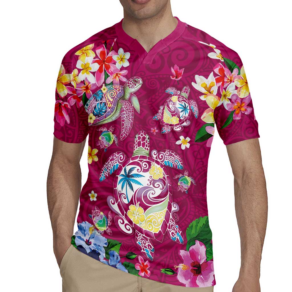 Hawaiian Turtles and Tropical Plants Rugby Jersey Pink Watercolor LT03 - Polynesian Pride