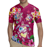 Hawaiian Turtles and Tropical Plants Rugby Jersey Pink Watercolor LT03 - Polynesian Pride