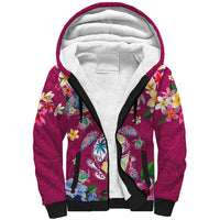 Hawaiian Turtles and Tropical Plants Sherpa Hoodie Pink Watercolor