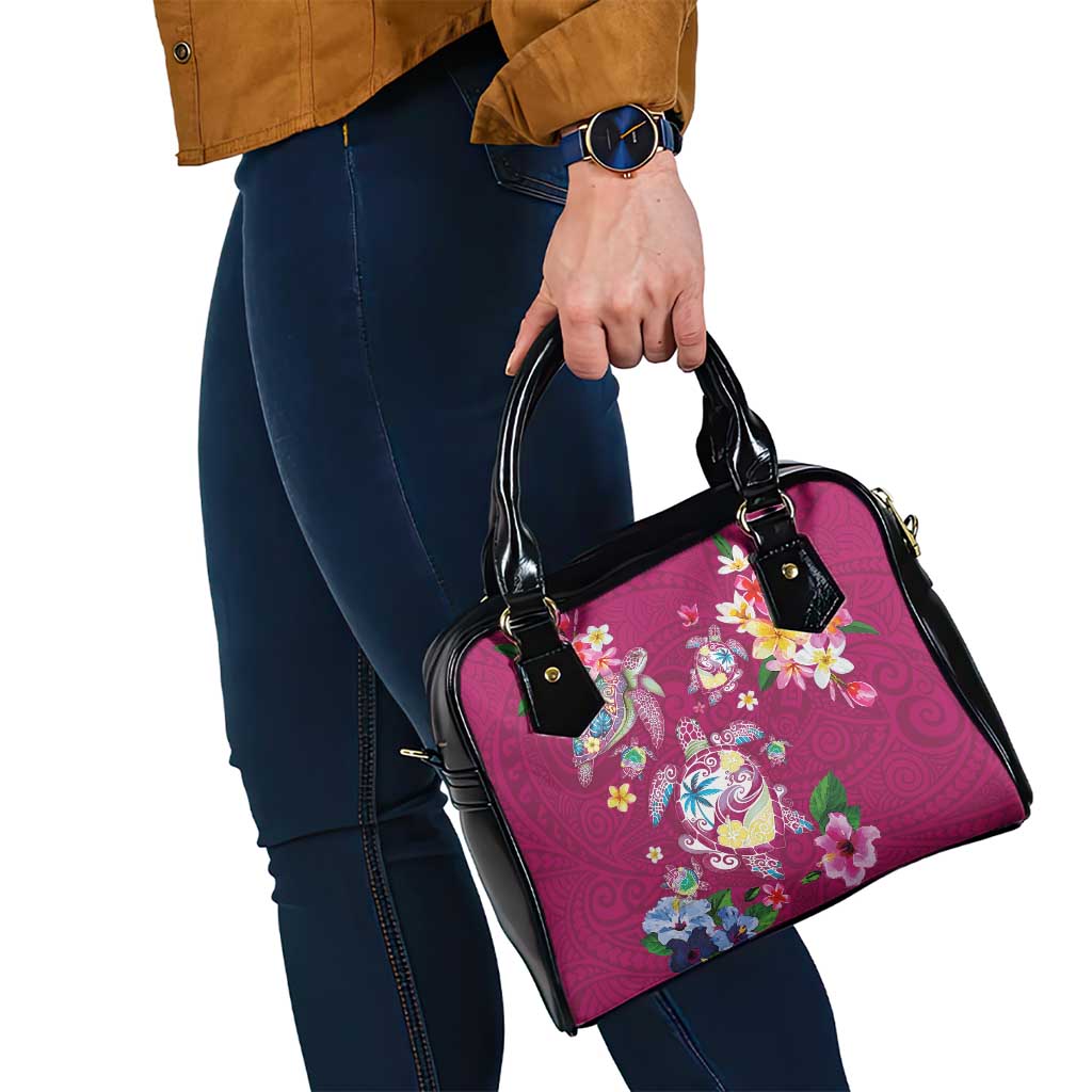 Hawaiian Turtles and Tropical Plants Shoulder Handbag Pink Watercolor