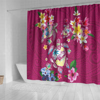 Hawaiian Turtles and Tropical Plants Shower Curtain Pink Watercolor