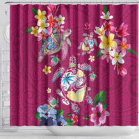 Hawaiian Turtles and Tropical Plants Shower Curtain Pink Watercolor