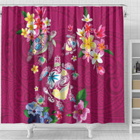 Hawaiian Turtles and Tropical Plants Shower Curtain Pink Watercolor