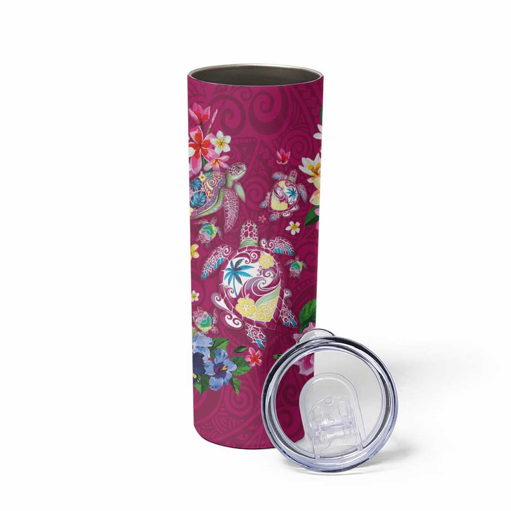 Hawaiian Turtles and Tropical Plants Skinny Tumbler Pink Watercolor LT03 - Polynesian Pride