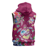 Hawaiian Turtles and Tropical Plants Sleeveless Zip Hoodie Pink Watercolor