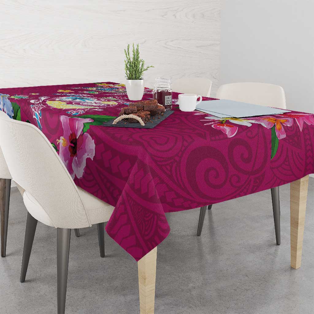 Hawaiian Turtles and Tropical Plants Tablecloth Pink Watercolor