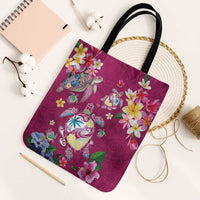 Hawaiian Turtles and Tropical Plants Tote Bag Pink Watercolor LT03 Black Strap One Size Pink - Polynesian Pride