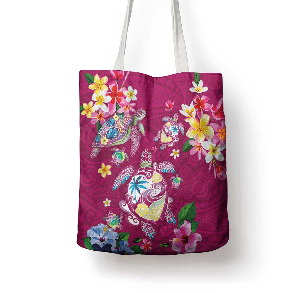 Hawaiian Turtles and Tropical Plants Tote Bag Pink Watercolor LT03 - Polynesian Pride