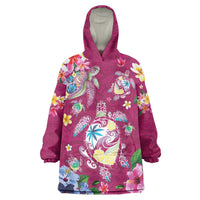 Hawaiian Turtles and Tropical Plants Wearable Blanket Hoodie Pink Watercolor