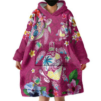 Hawaiian Turtles and Tropical Plants Wearable Blanket Hoodie Pink Watercolor
