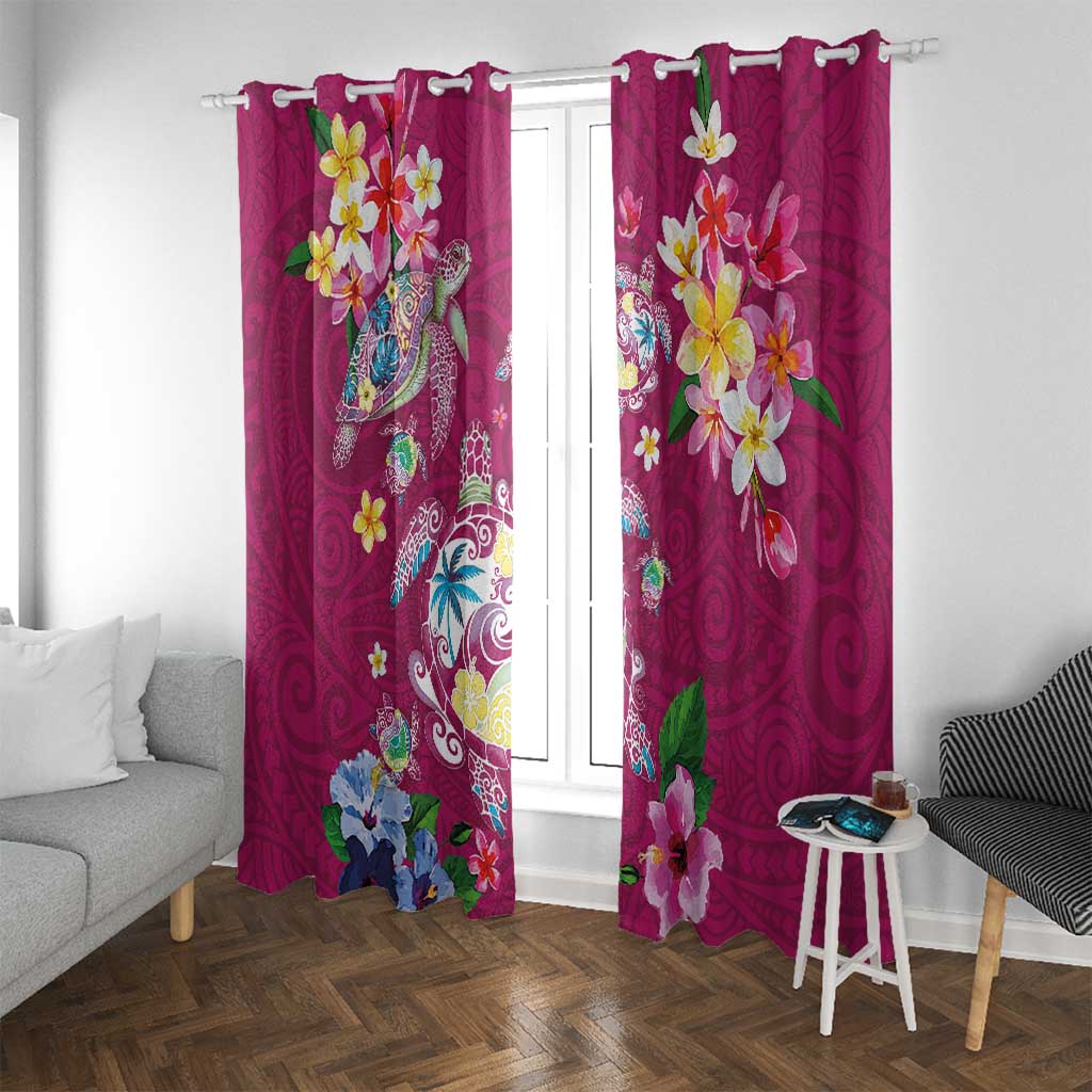Hawaiian Turtles and Tropical Plants Window Curtain Pink Watercolor