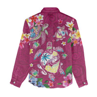 Hawaiian Turtles and Tropical Plants Women Casual Shirt Pink Watercolor LT03 - Polynesian Pride