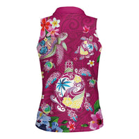 Hawaiian Turtles and Tropical Plants Women Sleeveless Polo Shirt Pink Watercolor LT03 - Polynesian Pride
