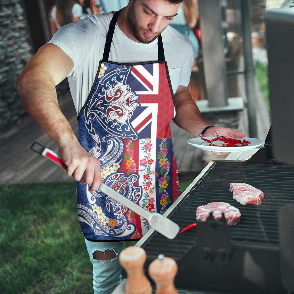 Hawaiian Manta Ray and Turtle Tribal Tattoo Apron With Hawaii Flag and Flowers