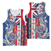 Hawaiian Manta Ray and Turtle Tribal Tattoo Basketball Jersey With Hawaii Flag and Flowers LT03 - Polynesian Pride