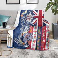 Hawaiian Manta Ray and Turtle Tribal Tattoo Blanket With Hawaii Flag and Flowers