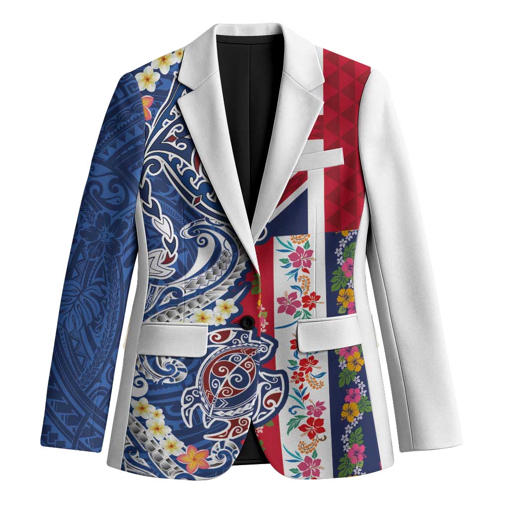 Hawaiian Manta Ray and Turtle Tribal Tattoo Blazer With Hawaii Flag and Flowers