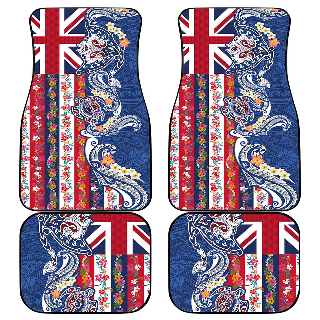 Hawaiian Manta Ray and Turtle Tribal Tattoo Car Mats With Hawaii Flag and Flowers LT03 - Polynesian Pride