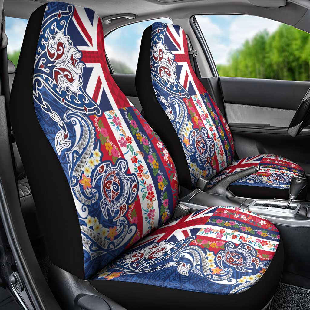 Hawaiian Manta Ray and Turtle Tribal Tattoo Car Seat Cover With Hawaii Flag and Flowers LT03 - Polynesian Pride
