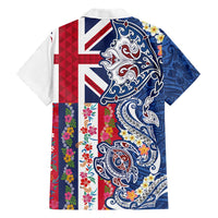 Hawaiian Manta Ray and Turtle Tribal Tattoo Family Matching Mermaid Dress and Hawaiian Shirt With Hawaii Flag and Flowers LT03 - Polynesian Pride