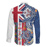 Hawaiian Manta Ray and Turtle Tribal Tattoo Family Matching Short Sleeve Bodycon Dress and Hawaiian Shirt With Hawaii Flag and Flowers LT03 - Polynesian Pride
