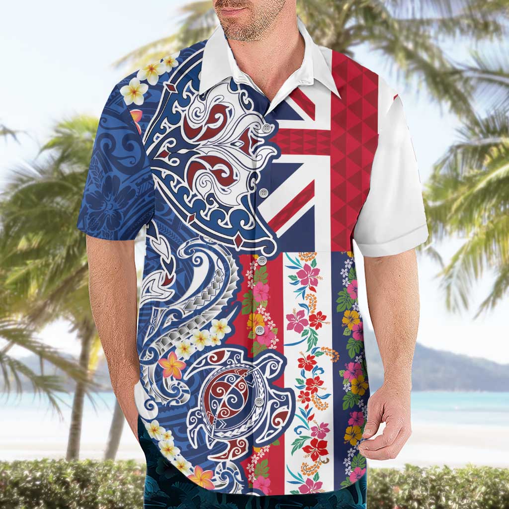 Hawaiian Manta Ray and Turtle Tribal Tattoo Hawaiian Shirt With Hawaii Flag and Flowers LT03 - Polynesian Pride