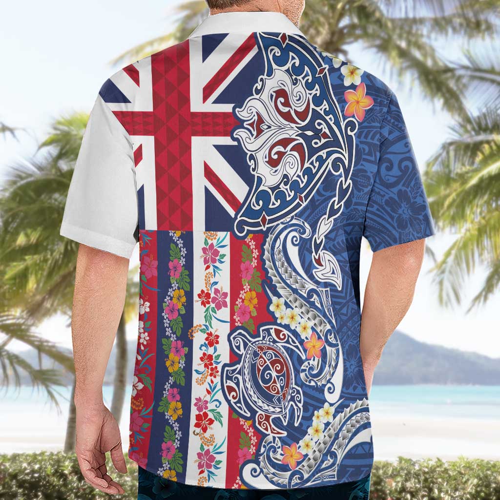 Hawaiian Manta Ray and Turtle Tribal Tattoo Hawaiian Shirt With Hawaii Flag and Flowers LT03 - Polynesian Pride
