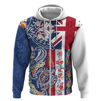 Hawaiian Manta Ray and Turtle Tribal Tattoo Hoodie With Hawaii Flag and Flowers LT03 Zip Hoodie Multicolor - Polynesian Pride