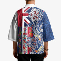 Hawaiian Manta Ray and Turtle Tribal Tattoo Kimono With Hawaii Flag and Flowers