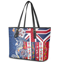 Hawaiian Manta Ray and Turtle Tribal Tattoo Leather Tote Bag With Hawaii Flag and Flowers LT03 - Polynesian Pride