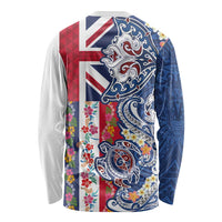 Hawaiian Manta Ray and Turtle Tribal Tattoo Long Sleeve Shirt With Hawaii Flag and Flowers LT03 - Polynesian Pride