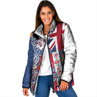 Hawaiian Manta Ray and Turtle Tribal Tattoo Padded Jacket With Hawaii Flag and Flowers