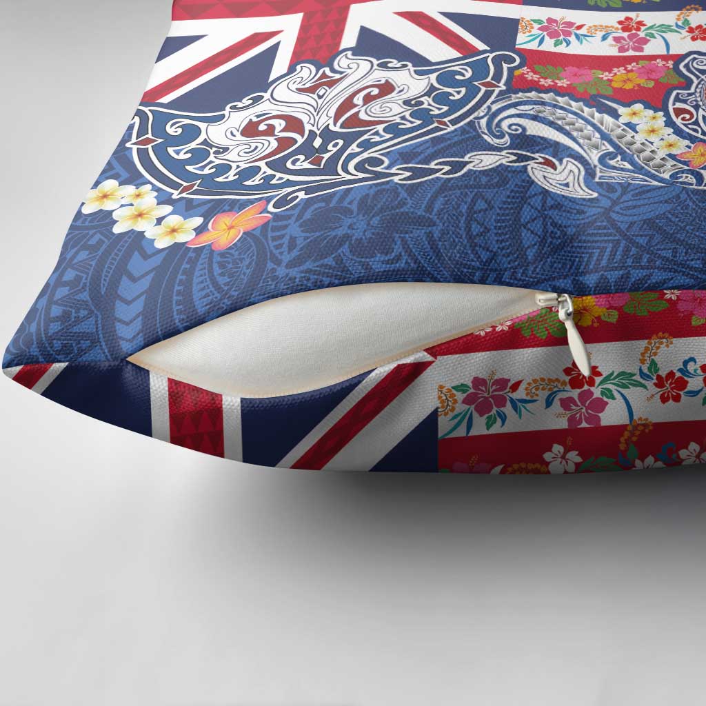 Hawaiian Manta Ray and Turtle Tribal Tattoo Pillow Cover With Hawaii Flag and Flowers LT03 - Polynesian Pride